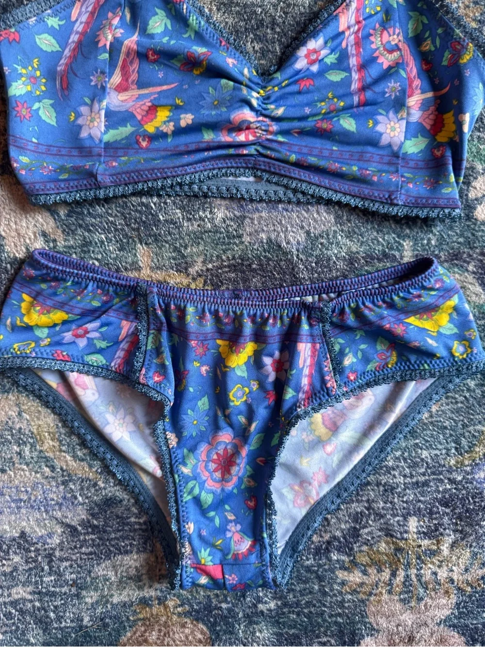 Spell Lovebird Deep Sky Blue Floral Two-Piece Bralette and Briefs Set